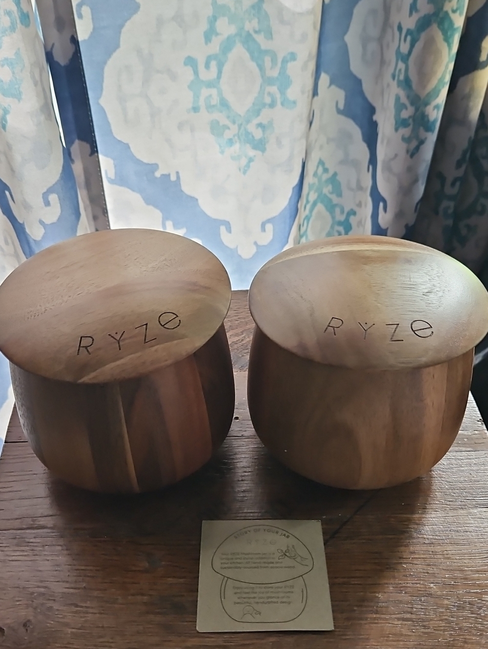 RYZE Acacia Natural Wood Mushroom Canisters Set Of 2 Without Scoops